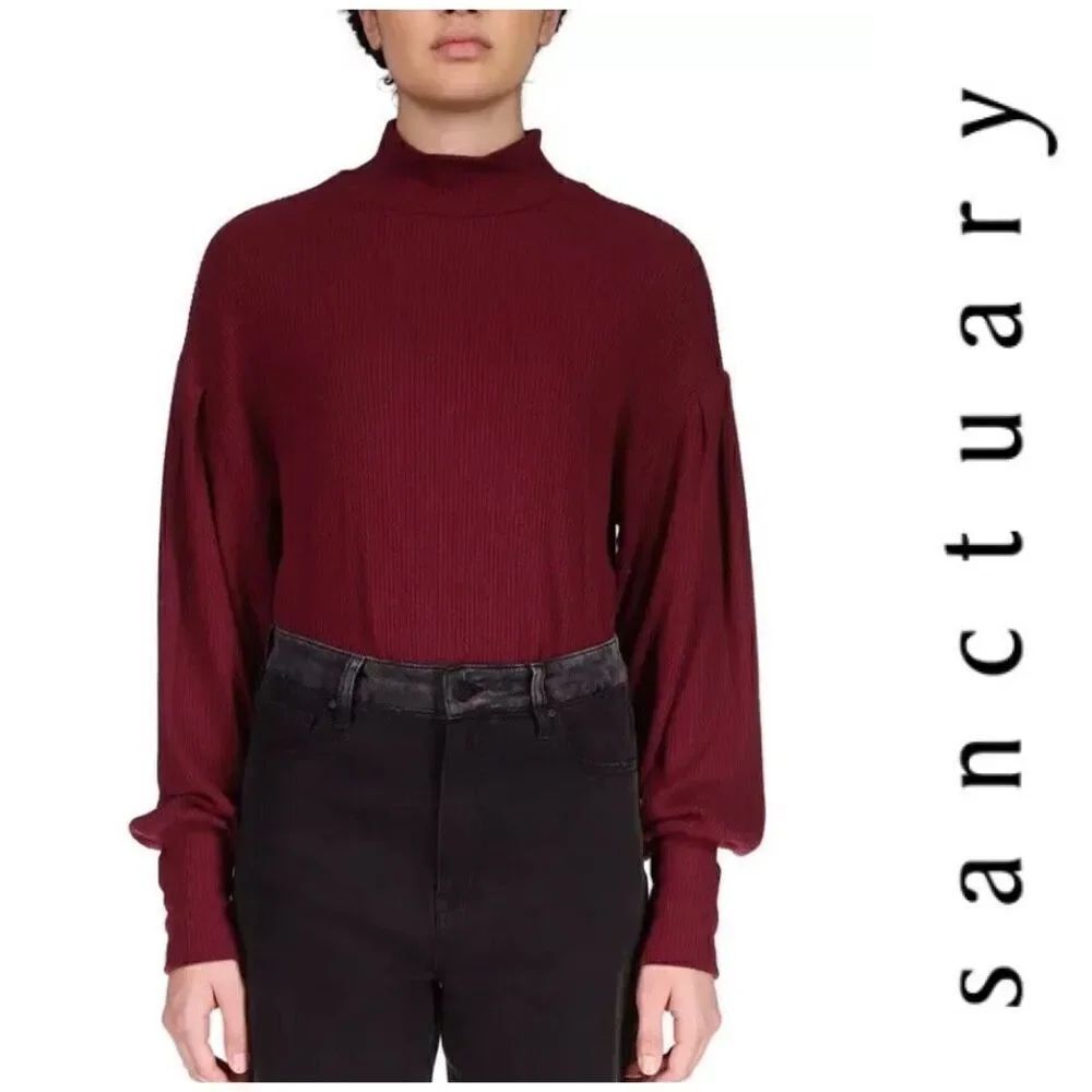 SANCTUARY - 🎉HP X 2 🎉NWT - L Sz S “Cozy Nights” Mock Neck Ribbed Top/Dark Cherry
